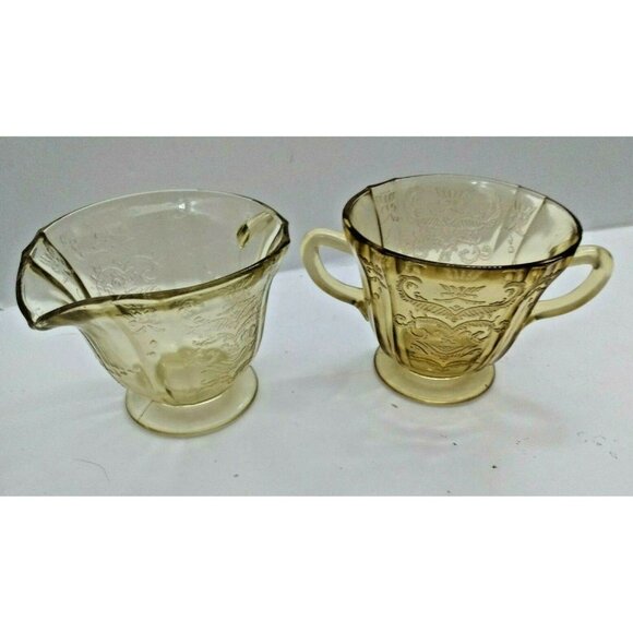 Federal Glass Co. Depression Yellow Glass Creamer & Sugar Bowl 1932-1939 - Picture 2 of 11